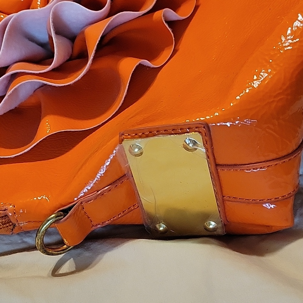 Orange Ruffled Women's Handbag - Picture 12 of 16